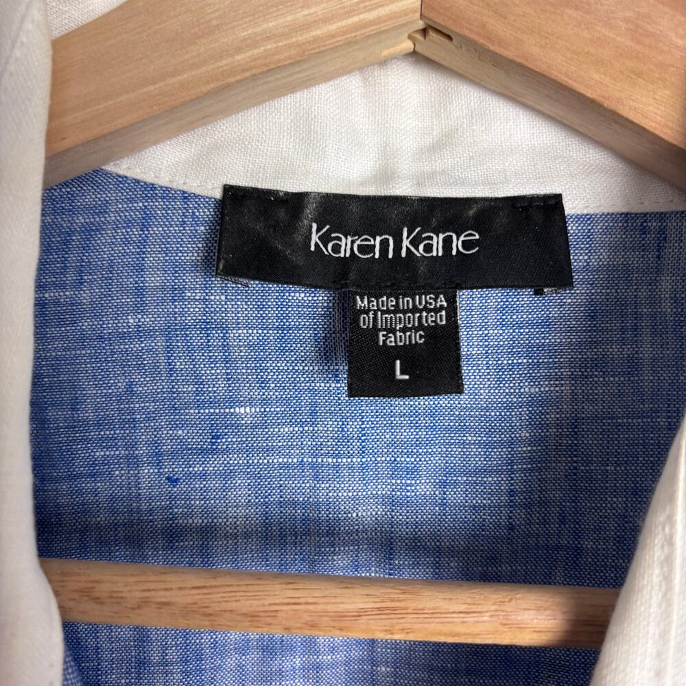 Karen Kane Linen Shirt Dress Blue White Striped Boxy Fit Women’s L - Picture 4 of 8
